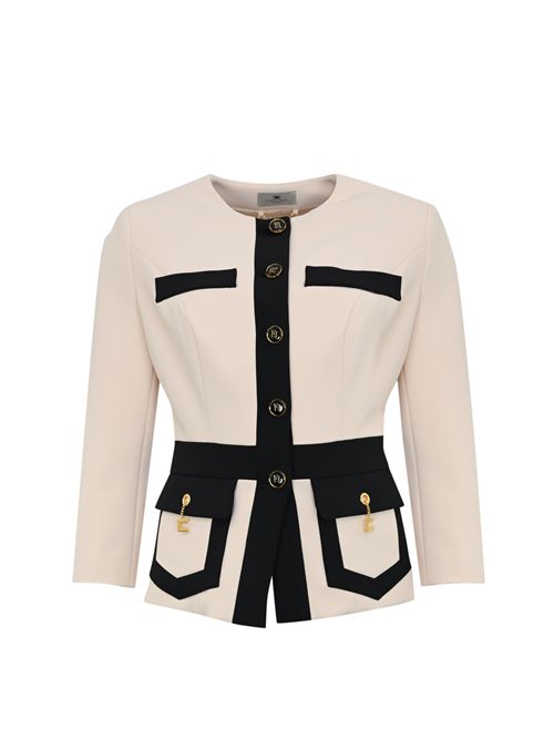 Giacca color-block in doppio crepe Milk/Nero Elisabetta Franchi | GIT0156E2EF1